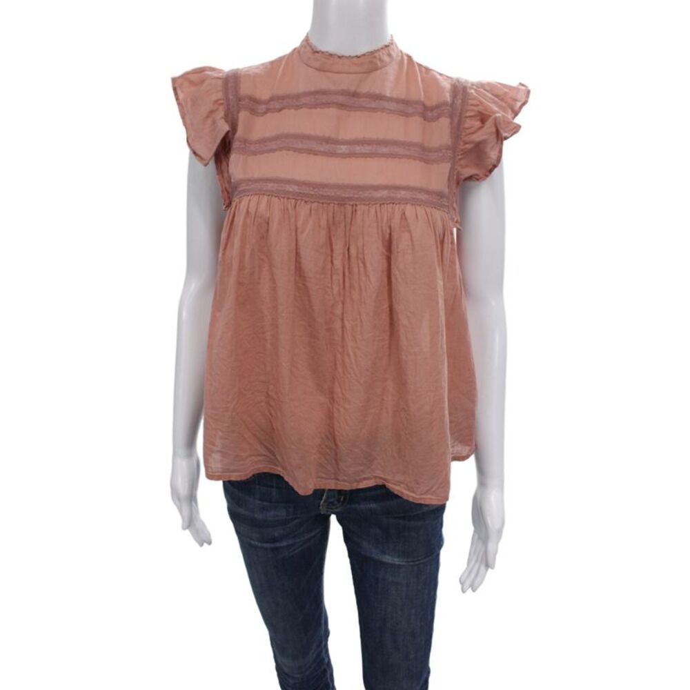 Reformation Womens Striped Cotton Tunic High Neck Cap Sleeve Zip Tan Size XS
